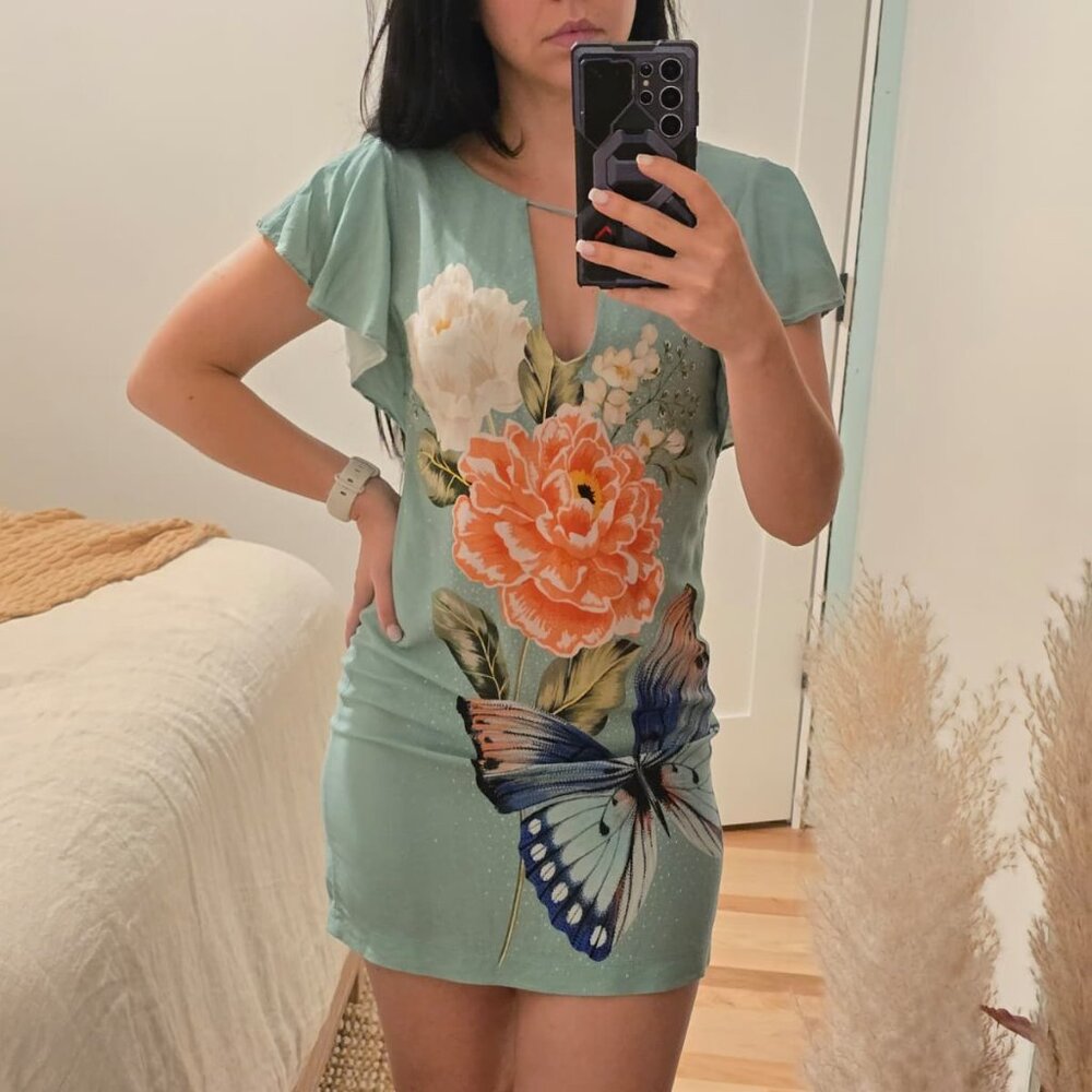 Green tropical dress